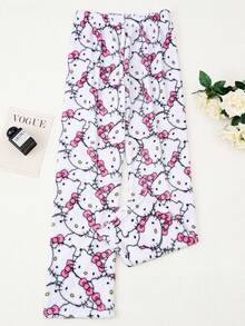 SANRIO Flannel Cartoon Pajamas, Thickened Fleece, Autumn/Winter Anime Print Women's Pants, Couple Lounge Pants, Casual Homewear, Suitable For Family Relaxation, Sleep Or Rest, Holiday Gift, Birthday Gift, Back To School Gift, New Year Gift - White - View 11