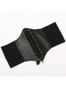 1pc Women's Black Waist Cincher With Tie, Elastic Waistband, Minimalist Design For Everyday Wear