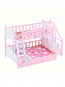 迷人的欧式双层床玩具套装 - 色彩鲜艳的塑料家具组合，适合角色扮演、家居装饰和送礼 - 粉色 - 查看 2