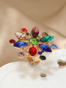 1枚时尚花朵几何开口戒指，适合女士日常及居家佩戴 - 彩色 - 查看 7