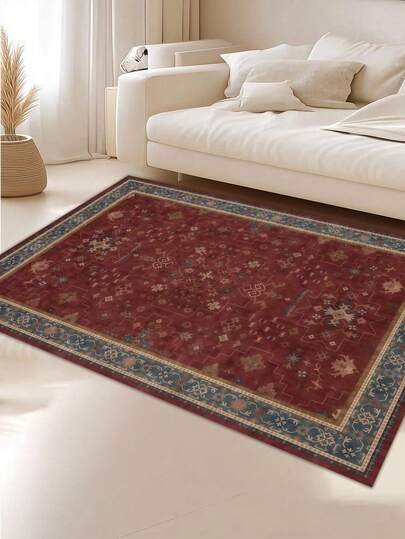 1pc Red Bohemian Style Carpet, Velvet Carpet, Skin-Friendly Soft, Indoor Doormat, Living Room Carpet, Bedroom Carpet, Bathroom Mat, Washable Carpet, Home Decor Rug