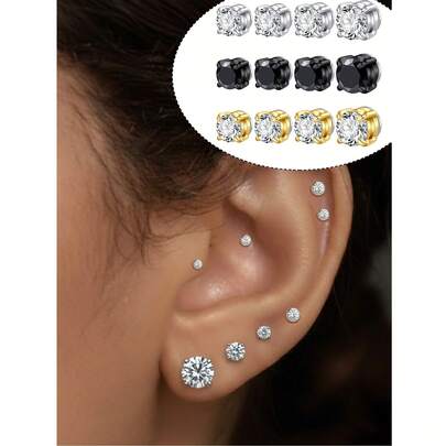 1对不锈钢耳夹假耳钉，男女通用，4/5/6/7mm鼻夹黑色假鼻钉，男女通用，无需穿孔的鼻环饰品，耳骨耳廓耳钉