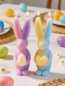 1pc Cute Bunny Holding Egg & Heart Mold - Easy Demold/Reusable For Candle/Resin, Easter/Valentine's/Mother's Day Gifts Silicone Mold - White - View 2
