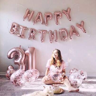 1 set födelsedagsballonger roséguldfärgade foliebokstavsballonger set grattis på födelsedagen dekoration globos barnfesttillbehör