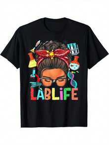 2024 Lab Technician T-Shirt Afro Messy Bun Lab Life Lab Week - 黑色 - 查看 7