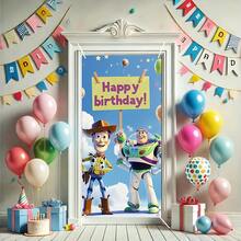 1pc Authorized Woody & Buzz Theme Party Doorframe Banner Photography Backdrop Decoration, (70.87x35.43inch) Birthday Party Hanging Decor, Theme Party Supplies For Birthday, Christmas, Valentine's Day, Wedding - 2D Flat Entrance Porch Sign Home Decor - Multicolor - View 8