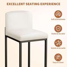 Juego de 2 taburetes de Bar Modernos con Respaldo y reposapiés, sillas tapizadas de Piel sintética para Cocina, Isla Comedor, Bar, Color Blanco - Blanco - Ver 3