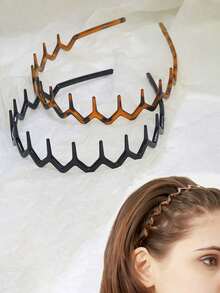 2条锯齿波浪发箍，女士高冠波浪发箍，防滑发夹，发型配饰，发带，发圈，简约防滑设计，男女通用，护发发带发圈 - 彩色 - 查看 12