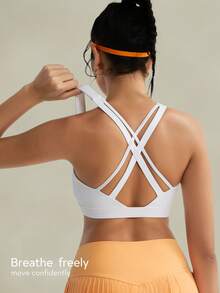 Áo lót thể thao yoga Tender Angel, áo ngực thể thao hỗ trợ tốt, áo tank top yoga thể dục màu trơn thoải mái, đồ lót thể thao, đồ tập thể dục ngoài trời. - trắng - Xem 5