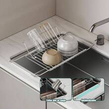 Escurridor de Trastes 304 Acero Inoxidable Escalable Organizador de Platos sobre Fregadero Escurridor de Cubiertos Impermeable y Antioxidante Aecador de Trastes Cocina - rejilla de drenaje - Ver 2