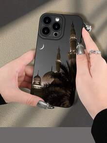 1pc Architecture Moonlight Print 2D Pattern Fashionable Personalized Protective Phone Case, Suitable As Gift For Girlfriend, Best Friend, Wife, Lover, Aunt, Boss, Sister, Couple, Classmates, Teacher, Birthday, Holiday - Black Matte Soft Shell, Compatible With IPhone 17/13/16/15/14/13/12/11/Pro/ProMax/X/XR/XS/XSMAX/7/8/PLUS And Models - Black - View 5