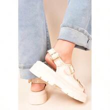 IKRUSH Chunky Double Buckle Studded Platform Sandals I39364  Wedge Chunky Platform Mid Heel Regular Length Regular Fit - White - View 2