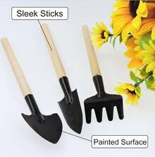 Mini Gardening Tools, 3pcs Portable Garden Hand Tools Set, Miniature Gardening Rake Trowel And Shovel For Seedlings, Bonsai, Succulents, Herbs, Terrariums And Planting (3pcs) - màu đen - Xem 1