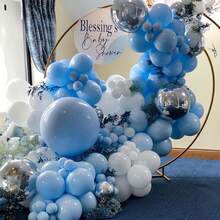 Blue White Balloon Arch Kit Baby Blue White Silver Balloon Garland 4D Silver Foil Balloons Pastel Light Blue Silver Latex Balloons Christening Boy Birthday Shower Party Decorations - Macaroni Blue Silver - View 3