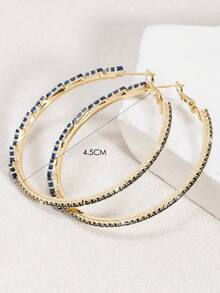 1 Đôi bông tai vòng bằng đồng thanh lịch, thời trang, đính đá Cubic Zirconia, màu đỏ, xanh lá cây, vàng, đen, thích hợp đeo hàng ngày, quà tặng cao cấp sang trọng cho các bữa tiệc. - Màu xanh hải quân - Xem 4
