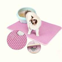 双层粉色猫砂垫，EVA材质 - 除臭、防滑、易清洁，适合室内猫咪，经久耐用且舒适，有效处理宠物粪便。