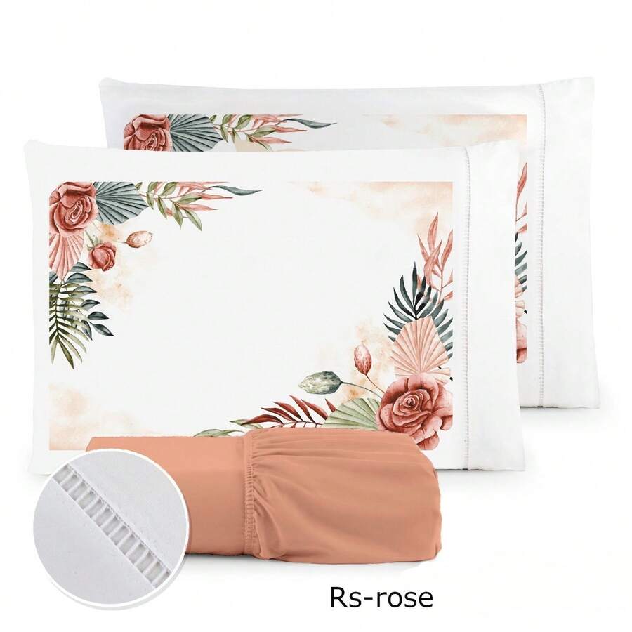Luxury 3-Piece Sheet Set, 400 Thread Count, Double Bed, 400 Thread Count Micropercal - Foliage - Floral - RS 白酒 - 粉紅葡萄酒 - 查看 1