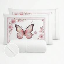 400 Thread Count Sheet Set With Hemstitch Edges, 3 Pieces, For Single, Double, Queen, And King Beds - BUTTERFLIES - STRAW - View 2