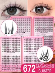 768/672/384簇，32排，C 0.07C，自然妆效睫毛簇，精致DIY向日葵睫毛册，4件套，买二送二，含镊子和睫毛夹，睫毛嫁接，假睫毛，自然簇状，卡通风格，适合派对，送给女性和女孩的礼物，单簇睫毛，睫毛簇，睫毛簇，单根睫毛，睫毛，假睫毛