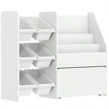 Toy Shelf, Children's Room Shelf With 6 Containers, Book Shelf, Rolling Box, 100 X 30 X 80 Cm, MDF, Steel, White