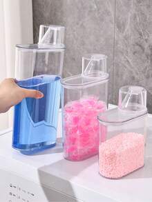 1pc Liquid Detergent & Fabric Softener Dispenser, Laundry Soap Dispenser, Laundry Storage Box, Laundry Powder Dispenser - Transparent - View 5