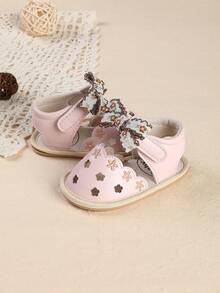 Summer New Infant Girls Flower Bow Hollow Breathable Sandals, Comfortable & Non-Slip, 3-6-9 Months - Pink - View 4