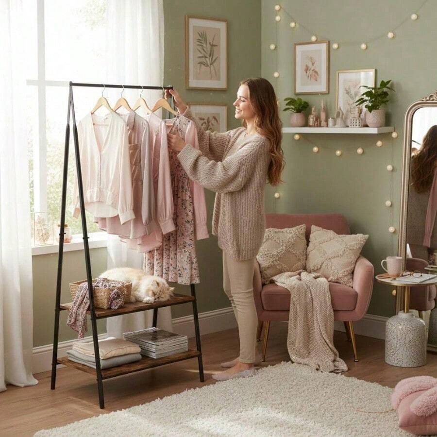 GOMYHOME Perchero con Zapatos Perchero para Colgar Perchero con Estante Perchero para Dormitorio y Entrada Marrón Rústico - Multicolor - Ver 1