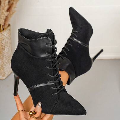 Autumn/Winter New Solid Color Suede Lace-Up Pointed Toe High Heel Shoes, Fashion Versatile For Commuting And Dating