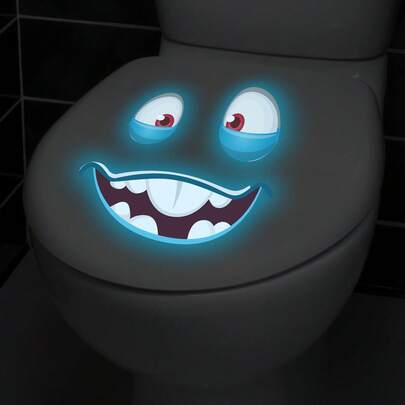 1pc Glow-In-The-Dark Funny Face Toilet Sticker, Self-Adhesive Waterproof Bathroom Decor Sticker