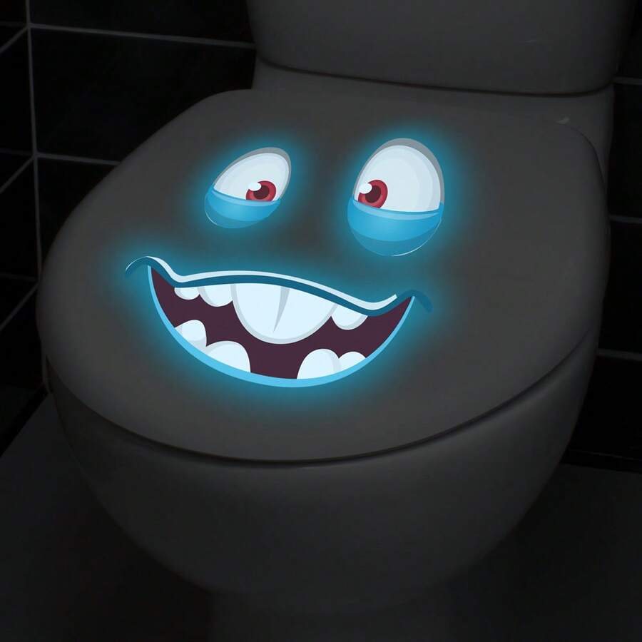 1pc Glow-In-The-Dark Funny Face Toilet Sticker, Self-Adhesive Waterproof Bathroom Decor Sticker - Multicolor - View 1