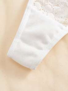 1件装女士纯色蕾丝性感丁字裤 - 白色 - 查看 5