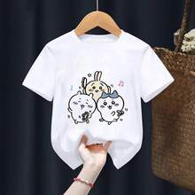 Children T-Shirt C-Chiikawas Kawaii Cartoons Kids Tee Shirts Anime Casual Clothes Boy Girl Tops Cute Expression Short Sleeved - 白色 - 查看 1