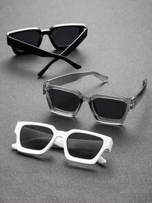 3pcs Classic Men's Square Black Glasses, Suitable For Daily Fishing Outfit Matching - 3pcs 黑透灰白組合 - 查看 2