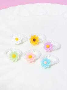 6 buc/set fete drăguț floare pandantiv inele cu perle și mărgele, potrivite pentru fete zilnic, festival, sărbătoare, cadou pentru cele mai bune prietene - Multicolor - Vizualizare 2