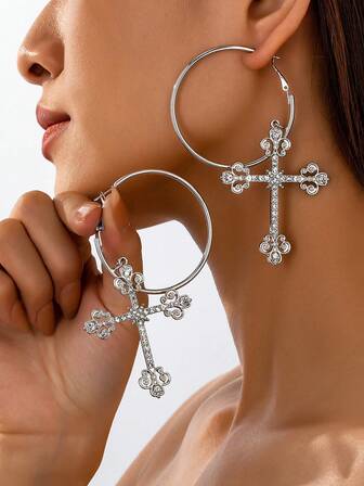 1 par de pendientes de aro cruzados de estilo europeo elegante, color dorado/plateado, versátil para uso diario, viajes, fiestas o como regalo para mujeres