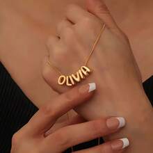 1pc Customized Personalized Letter Bubble Necklace, Stainless Steel Gold/Silver Chain, Unisex Customized Name Jewelry, Christmas Gift For Friends, Couples, Family - Bubble Letter Design - View 5