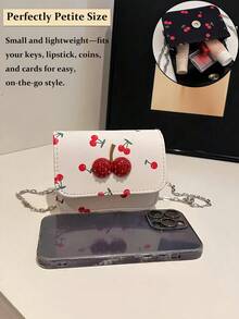 Cute Cherry Print Mini Square Bag, Cute Sweet Mini Lipstick Bag Chain Crossbody,Headphone Bag,Cute Flap-Over Crossbody Purse With Detachable Metal Chain Strap, Small Shoulder Bag For Travel, Parties & Daily Outings, Fits Keys, Lipstick & Coins In Black, Pink, White & Blue[US Local Warehouse]The Best Gift Choice, Birthday Gift, Christmas Gift - 彩色 - 查看 7