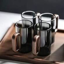 6-Piece Premium Borosilicate Glass Set: Heat-Resistant Drinking Glasses With Black Walnut Handles, Stylish Tea Cups For The Living Room (Fragile, Handle With Care) - Multicolor - View 8