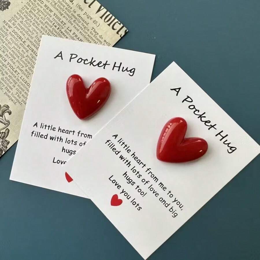 1/3/5套树脂口袋拥抱爱心贺卡，浪漫迷你爱情信物，附赠鼓励卡片，作为感恩礼物送给家人朋友，情人节、家庭聚会、生日等场合的完美之选 - 彩色 - 查看 1