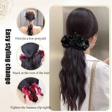 Ponytail Wig Clip Style Large Wave Long Curly Hair For Women, Banana Clip With High-End Feeling, Flower Clip That Can Tie Ponytail Wig Piece - Multicolor - View 3