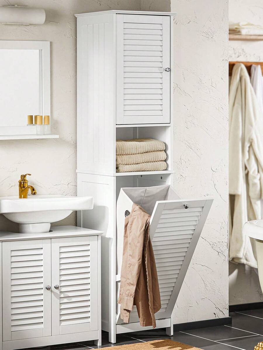 SoBuy Bathroom Cabinet Tall Cabinet With Laundry Basket Narrow Bathroom Cabinet With Shelf, Bathroom Furniture For Small Bathrooms, Laundry Cabinet Standing Bathroom Cabinet White 40x170x38 Cm BZR124-W - White - View 1