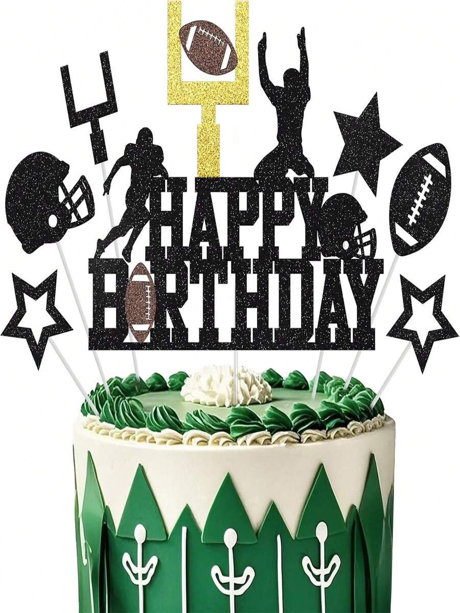 Decoración de enchufe para tarta de cumpleaños, decoración de enchufe de rugby, decoración de tarta para fiesta de cumpleaños - Multicolor - Ver 1