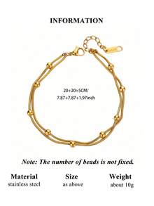 2件套简约双层串珠不锈钢脚链和可调节18K镀金防水手链套装，女士夏季假日珠宝礼物，送给妈妈/闺蜜 - 多款 - 查看 11