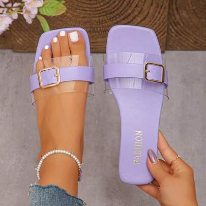 Women's Flat Square Toe Non-Slip Beach Slippers