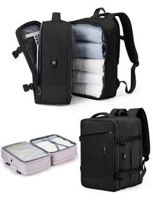 40L Expandable Travel Backpack, Unisex Carry-On Luggage Backpack With USB Charging Port And Anti-Theft Pocket, 17" Waterproof Business Laptop Backpack For Weekend Travel, Commute And School Travel Bag - Black - View 2