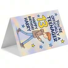Personalized 13th Birthday Card For Harry - Funny 'Officially A Teenager' Greeting Card With Boy On Phone Design, Stars & Rustic Decor, Perfect Teen Gift For Son, Friend, Or Grandson - Multicolor - View 2