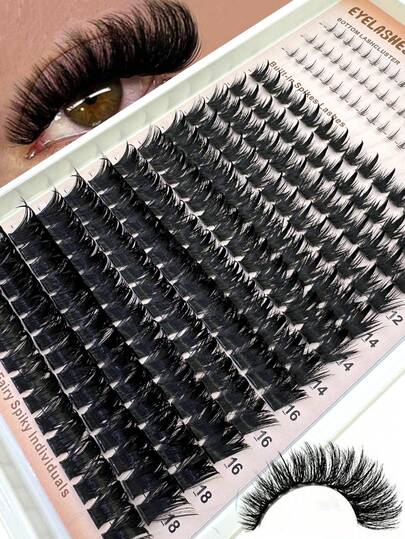 HBZGTLAD New 16 Rows 300D/200D/160D/100D/60D Fluffy Eyelash Clusters + Lower Lashes, Curler, Suitable For Daily And Party Use, DIY Eyelash Extension, False Eyelashes