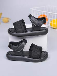 1 Đôi dép xăng đan đế bằng dệt cổ điển, nhẹ, mềm mại, kiểu dáng thời trang mới, dành cho trẻ em, có khóa dán, thích hợp cho mùa hè, dùng được cho cả nam và nữ, có khả năng chống mài mòn và chống trơn trượt. - màu đen - Xem 10