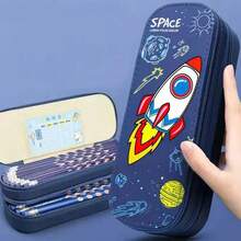 Large Capacity Cartoon Pencil Case Creative Double Layer PU Waterproof Stationery Box Student School Supplies - E - View 5