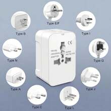 phenomdom 1pc Travel Adapter With 2 USB Charging Ports, Dual USB Charger,Wall AC Power Plug Adapter With Dual USB, Good For Travel, Home And Office - White - View 6